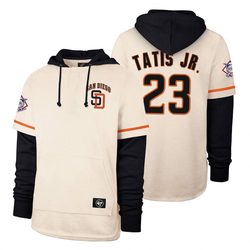 Men San Diego Padres #23 Tatis jr Cream 2021 Pullover Hoodie MLB Jersey
